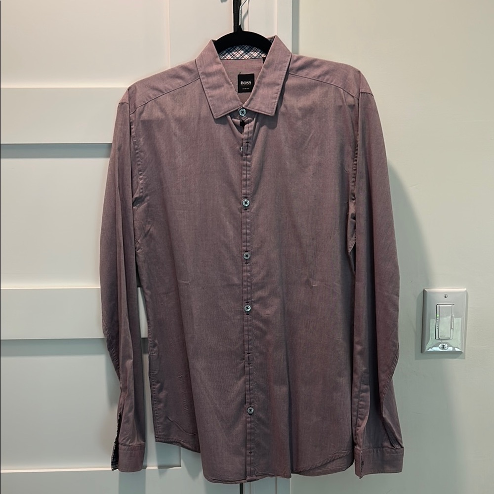 Boss Slim Fit Button Down Shirt in Purple